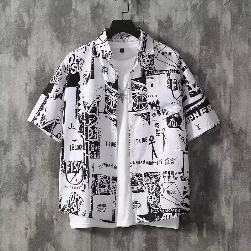 Adrian | Kurzarmhemd mit Graffiti Print