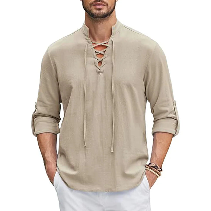 Herren Langarmshirt im Henley-Stil | Schnürkragen und Bequeme Passform | Moderner Freizeitlook