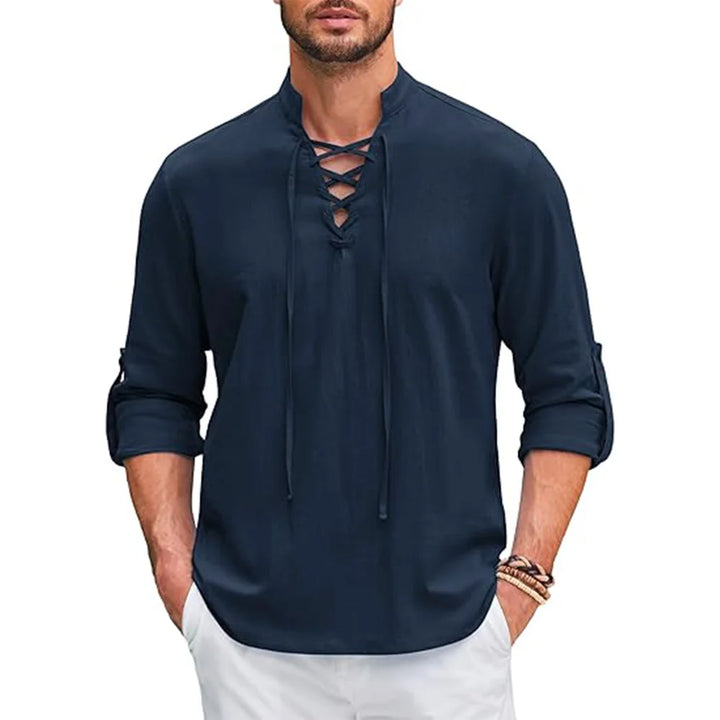 Herren Langarmshirt im Henley-Stil | Schnürkragen und Bequeme Passform | Moderner Freizeitlook