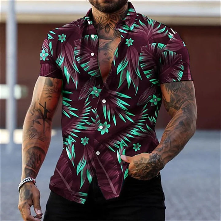 Anton | Hawaii Hemd mit Gold Blatt Print