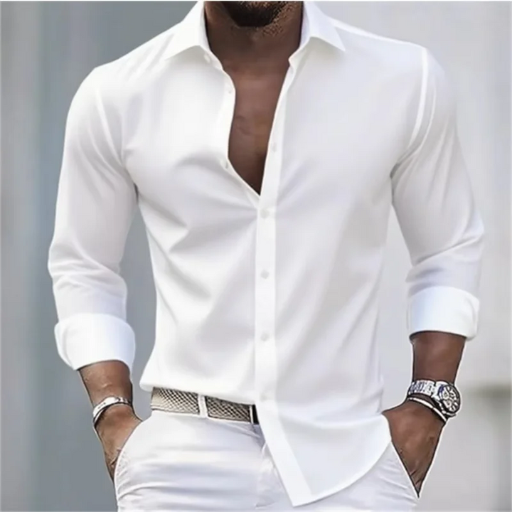 Herren Slim-Fit Hemd mit langen Ärmeln, Knöpfen und einfarbigem Design | Formell