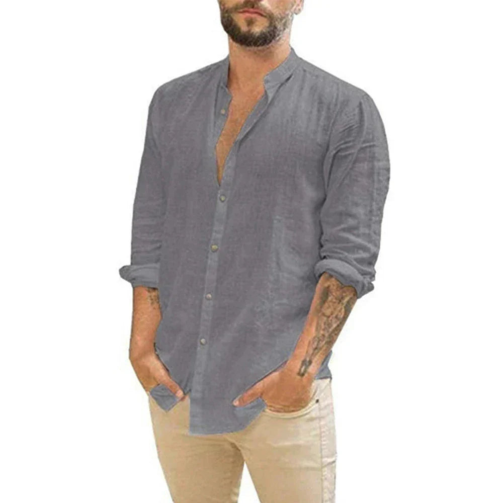 SwissFellas Herren Henley Hemd mit Langarm und Knopfleiste, reguläre Passform