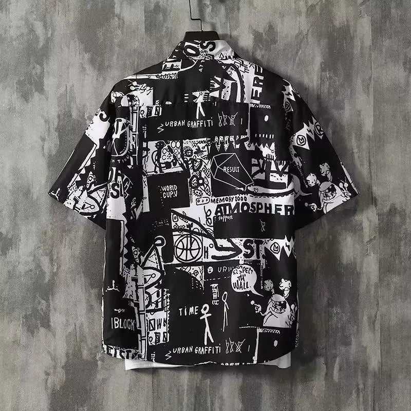 Adrian | Kurzarmhemd mit Graffiti Print