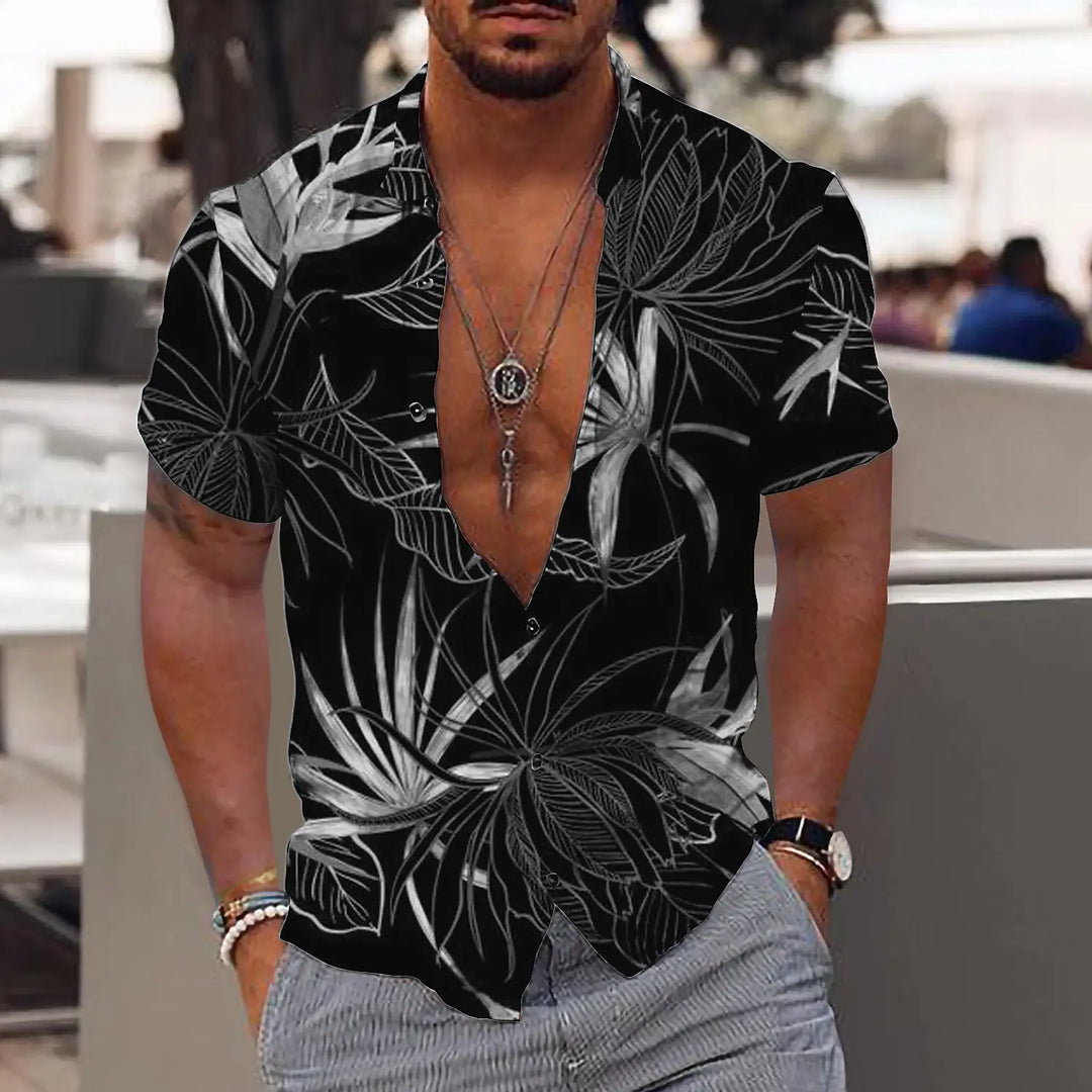 Nicolas | Hawaii Hemd mit Blatt Print
