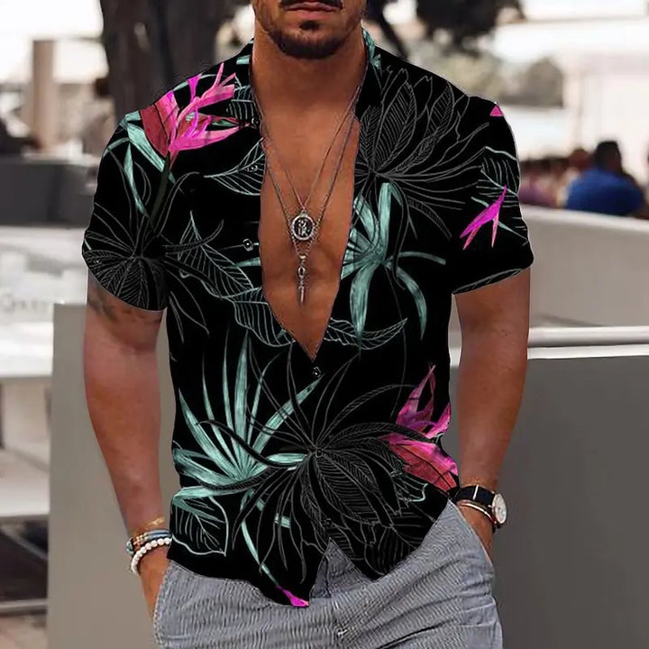 Nicolas | Hawaii Hemd mit Blatt Print