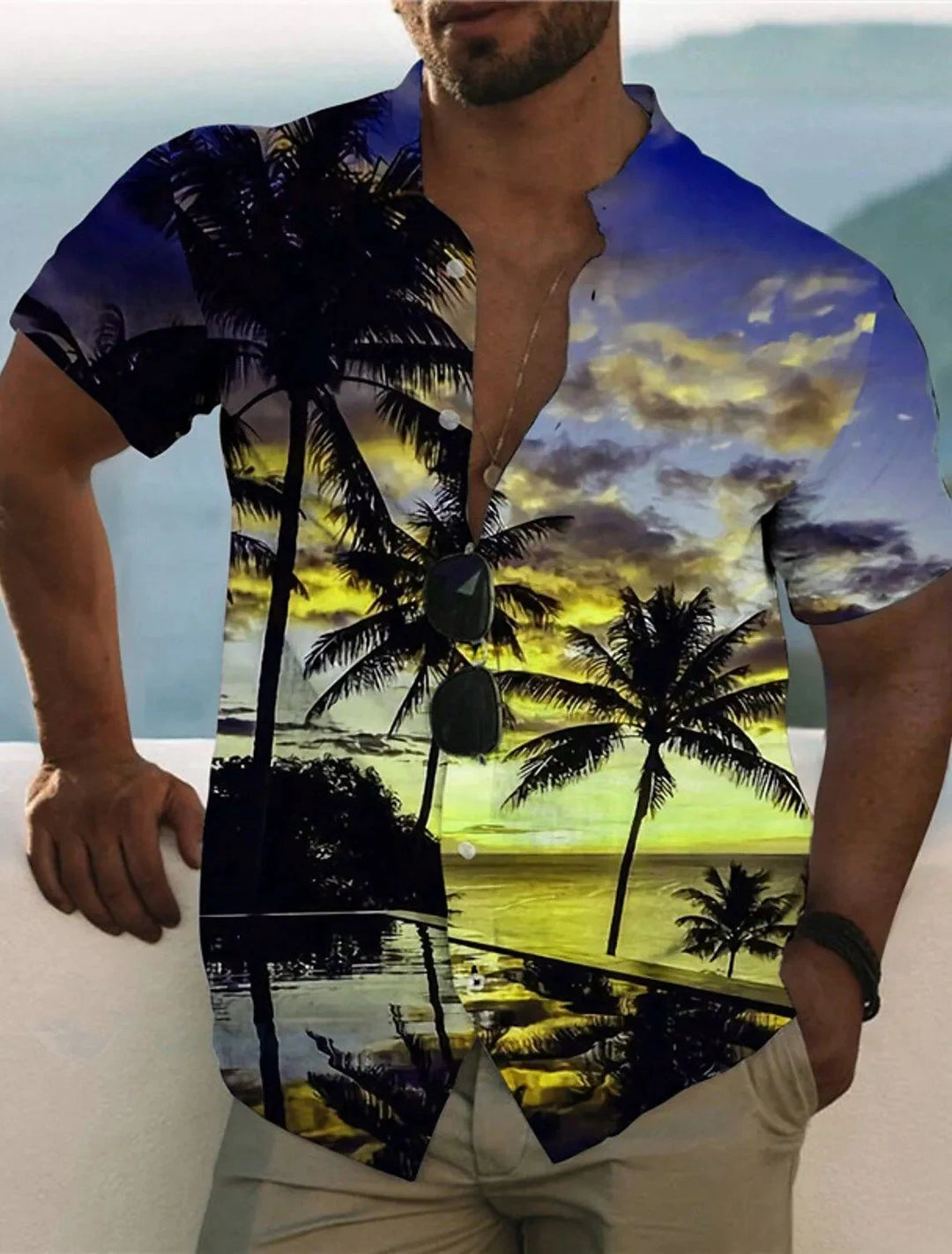 Bastian | Hawaii Hemd mit Palmen Print