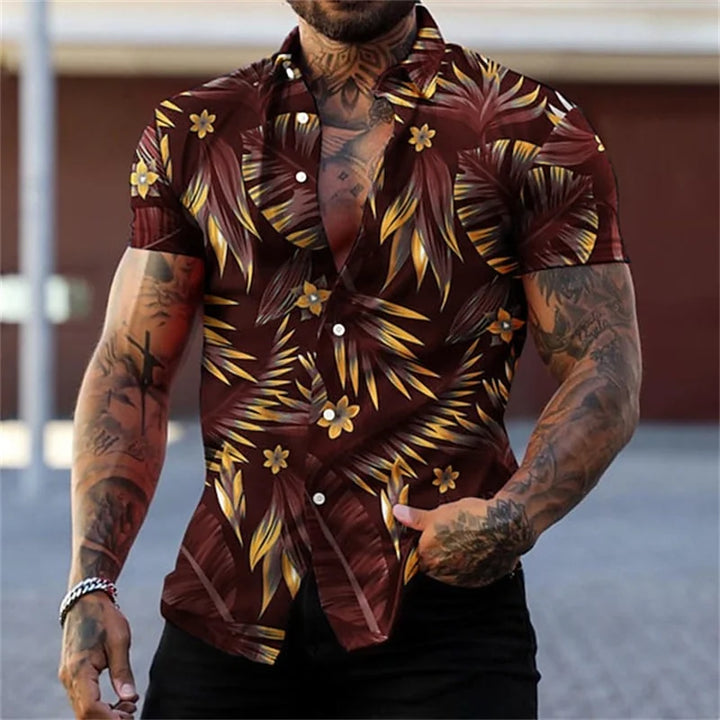 Anton | Hawaii Hemd mit Gold Blatt Print