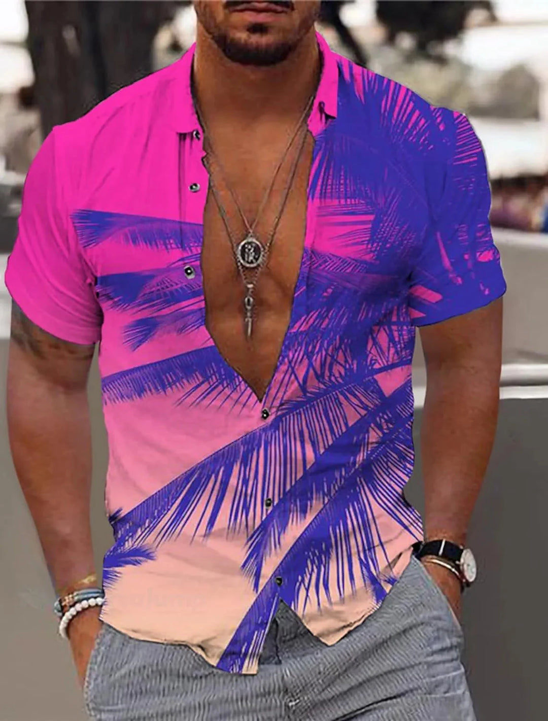 Bastian | Hawaii Hemd mit Palmen Print