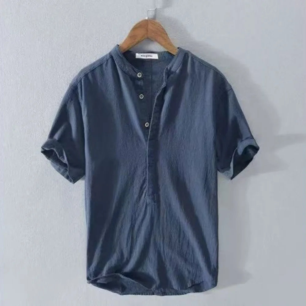 Herren Henley-T-Shirt | Kurze Ärmel und V-Ausschnitt mit Knopfleiste | Lässiger Reisestil