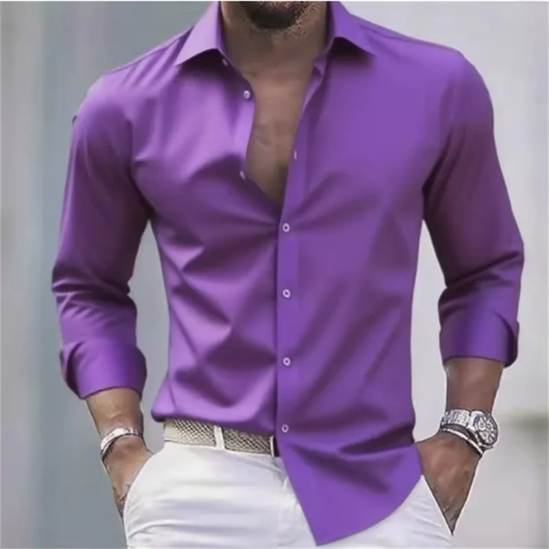 Herren Slim-Fit Hemd mit langen Ärmeln, Knöpfen und einfarbigem Design | Formell