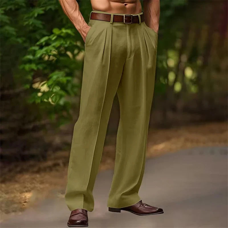 Herren Anzughose mit hoher Taille und Falten | Seitentaschen