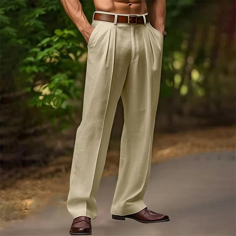Herren Anzughose mit hoher Taille und Falten | Seitentaschen