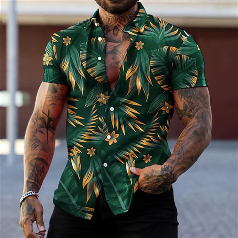 Anton | Hawaii Hemd mit Gold Blatt Print