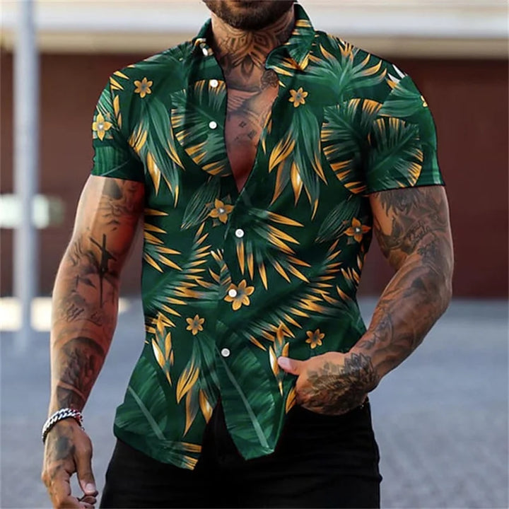 Anton | Hawaii Hemd mit Gold Blatt Print