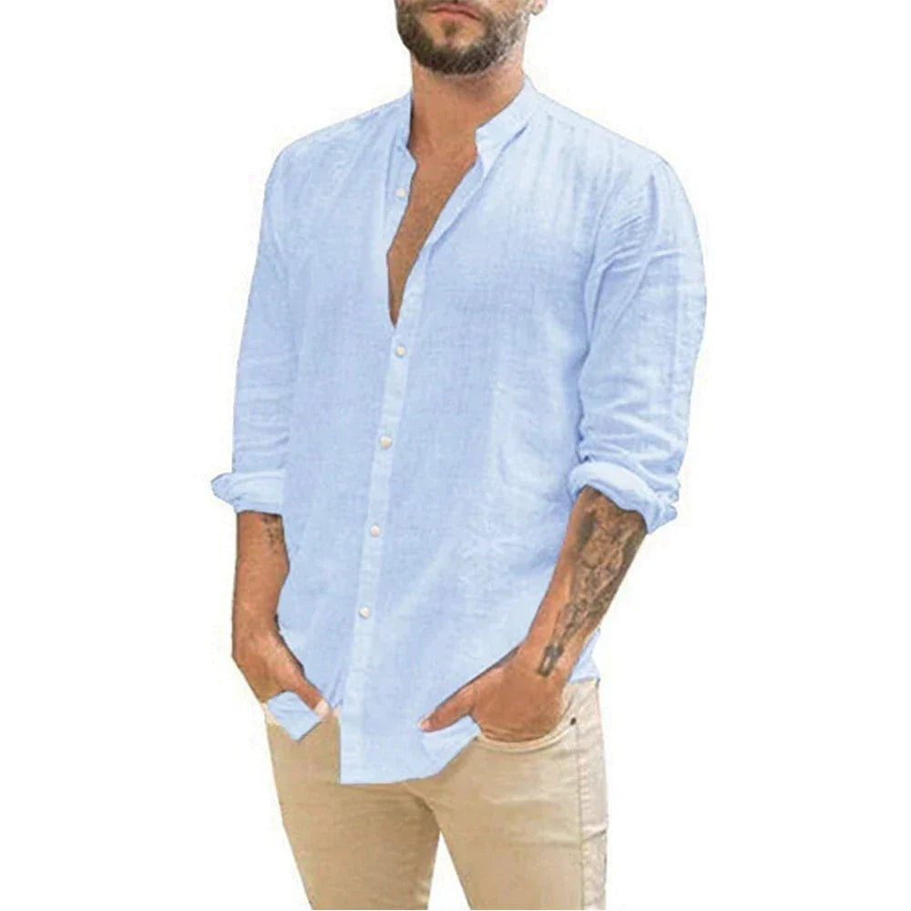 SwissFellas Herren Henley Hemd mit Langarm und Knopfleiste, reguläre Passform
