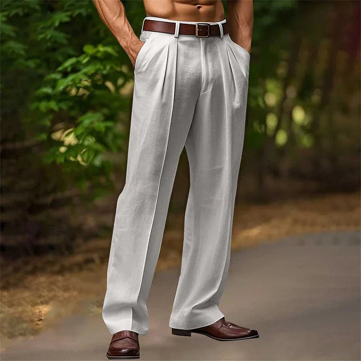 Herren Anzughose mit hoher Taille und Falten | Seitentaschen