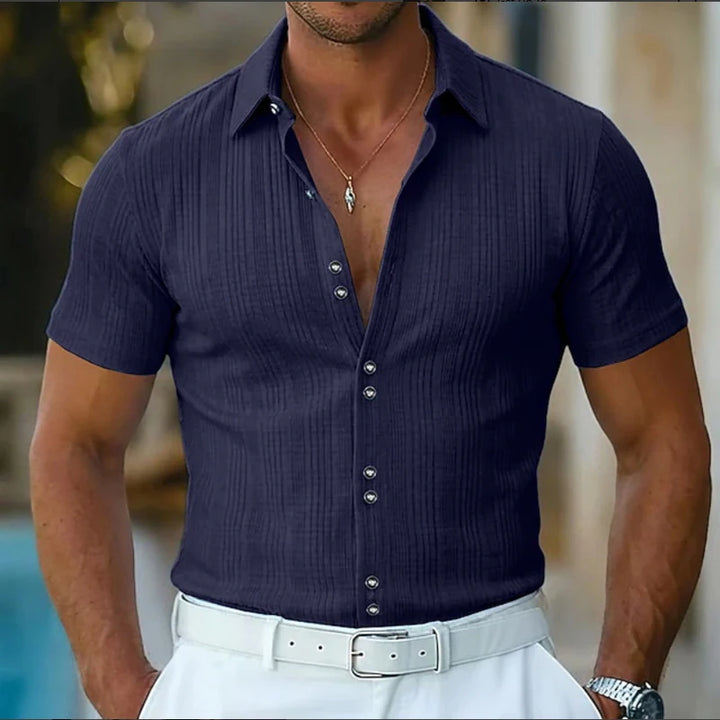 Herren Poloshirt mit Strukturmuster | Kurze Ärmel und Knopfleiste | Stilvoller Freizeitlook