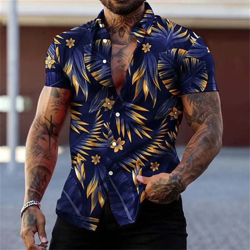 Anton | Hawaii Hemd mit Gold Blatt Print