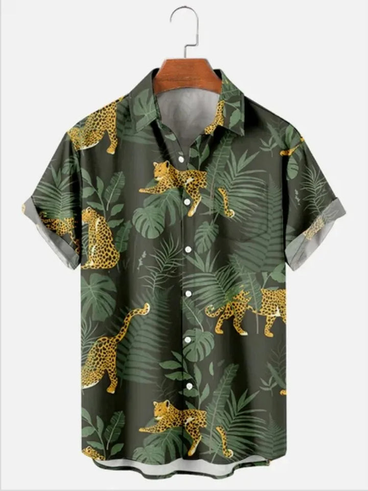 Enzo | Hawaii Hemd mit Leoparden Print