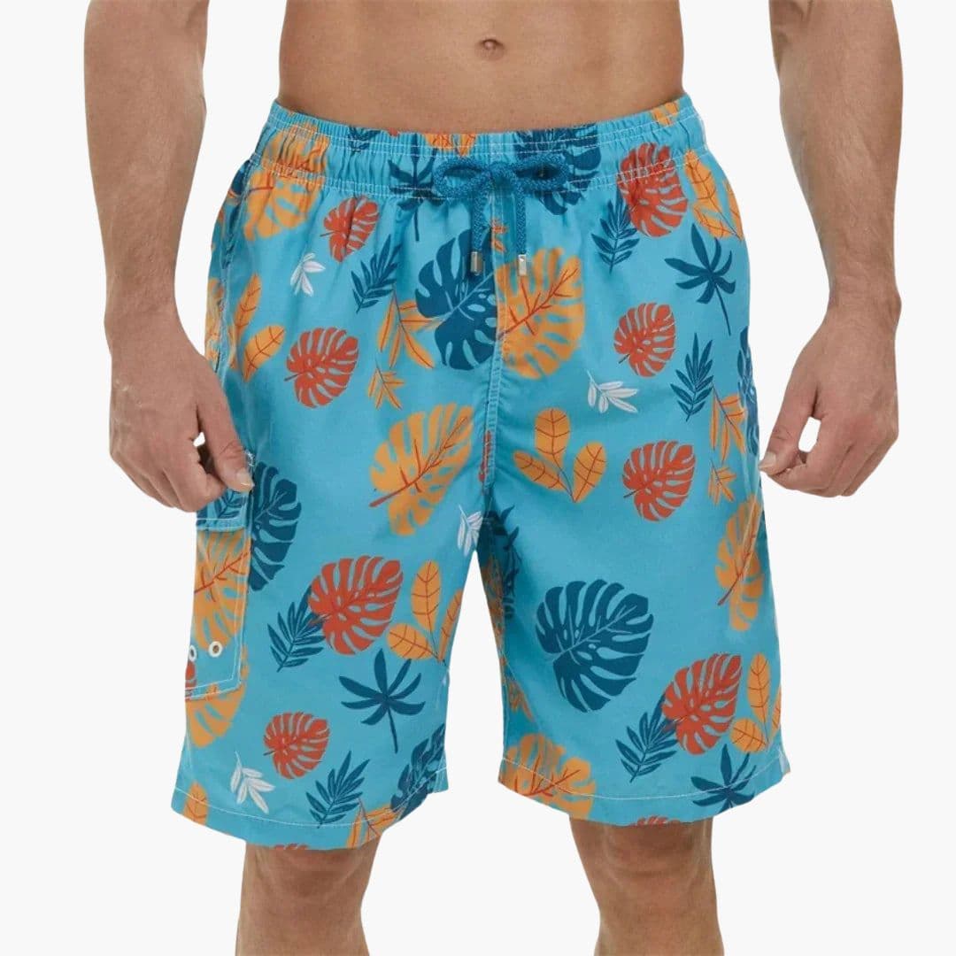SwissFellas Herren Badeshorts mit tropischem Muster, reguläre Passform