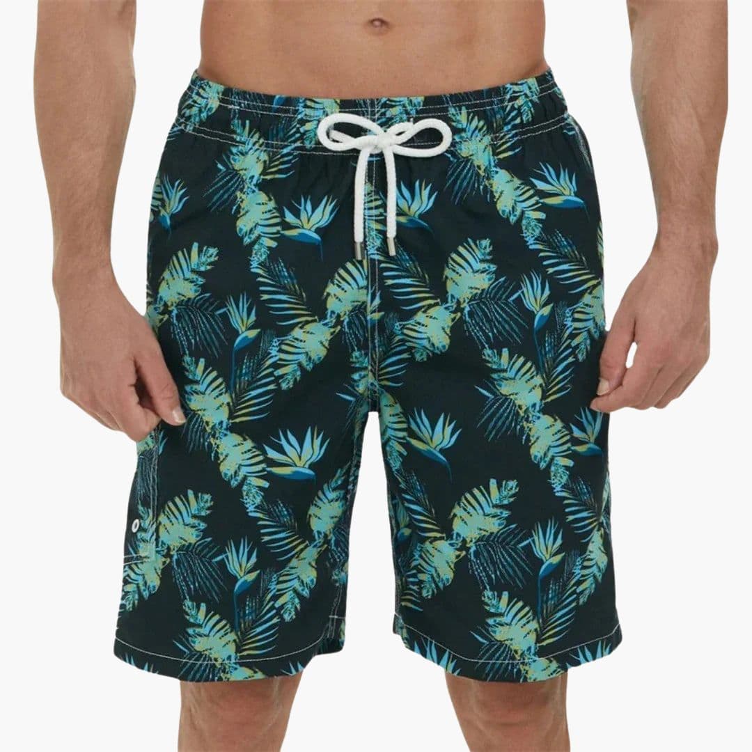 SwissFellas Herren Badeshorts mit tropischem Muster, reguläre Passform