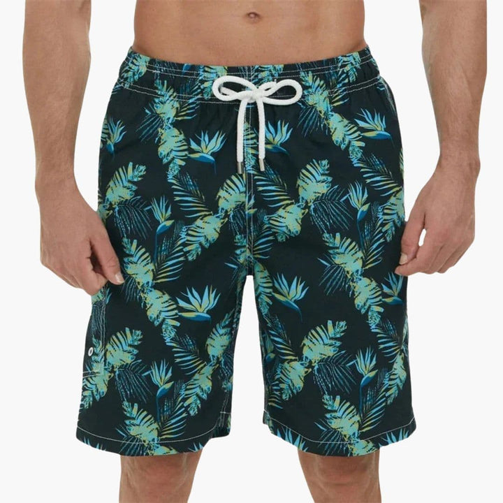 SwissFellas Herren Badeshorts mit tropischem Muster, reguläre Passform
