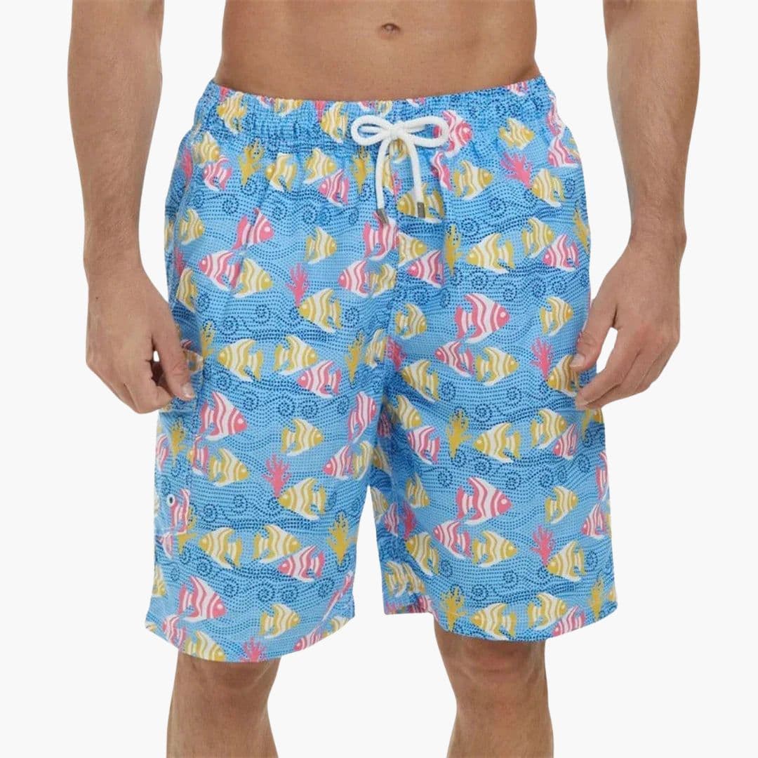 SwissFellas Herren Badeshorts mit tropischem Muster, reguläre Passform