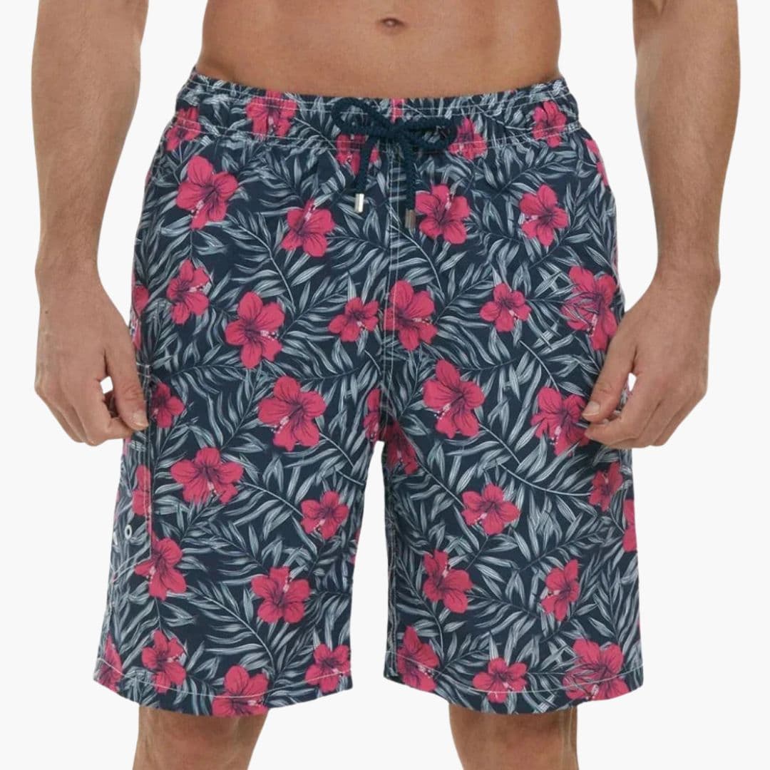 SwissFellas Herren Badeshorts mit tropischem Muster, reguläre Passform