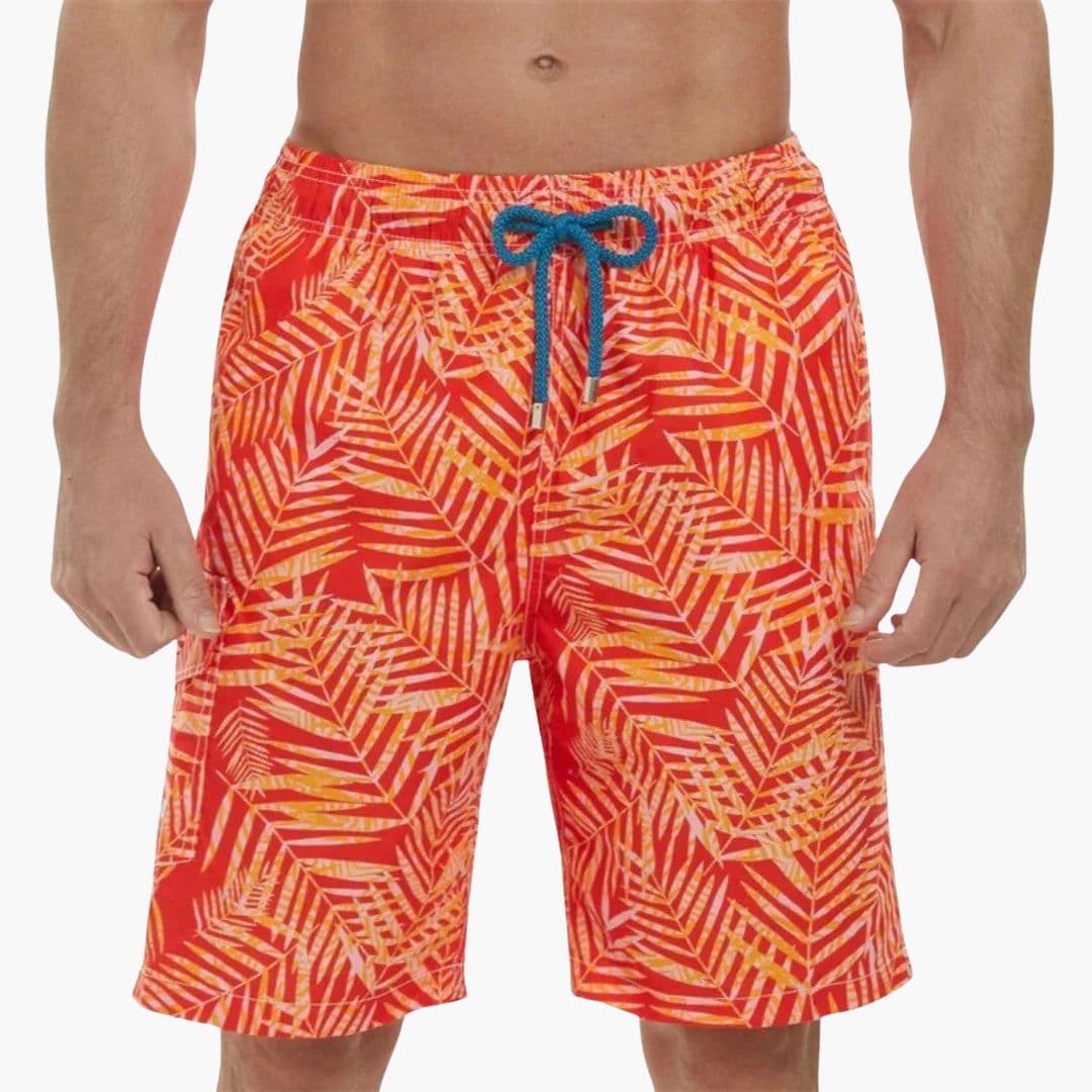 SwissFellas Herren Badeshorts mit tropischem Muster, reguläre Passform