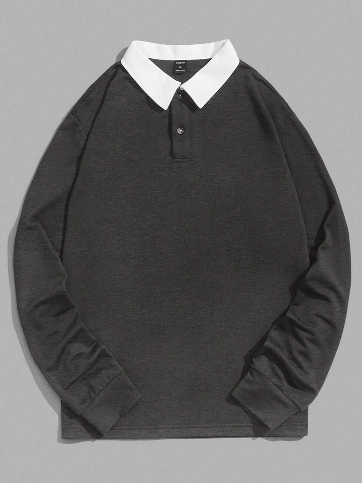 Herren Polo-Pullover mit Kragen und Knopfleiste - dunkelgrau