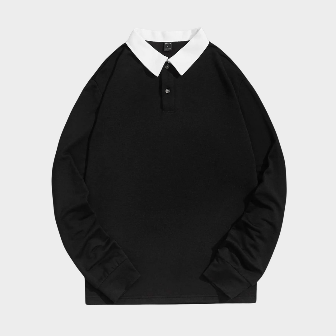 Herren Polo-Pullover mit Kragen und Knopfleiste - schwarz