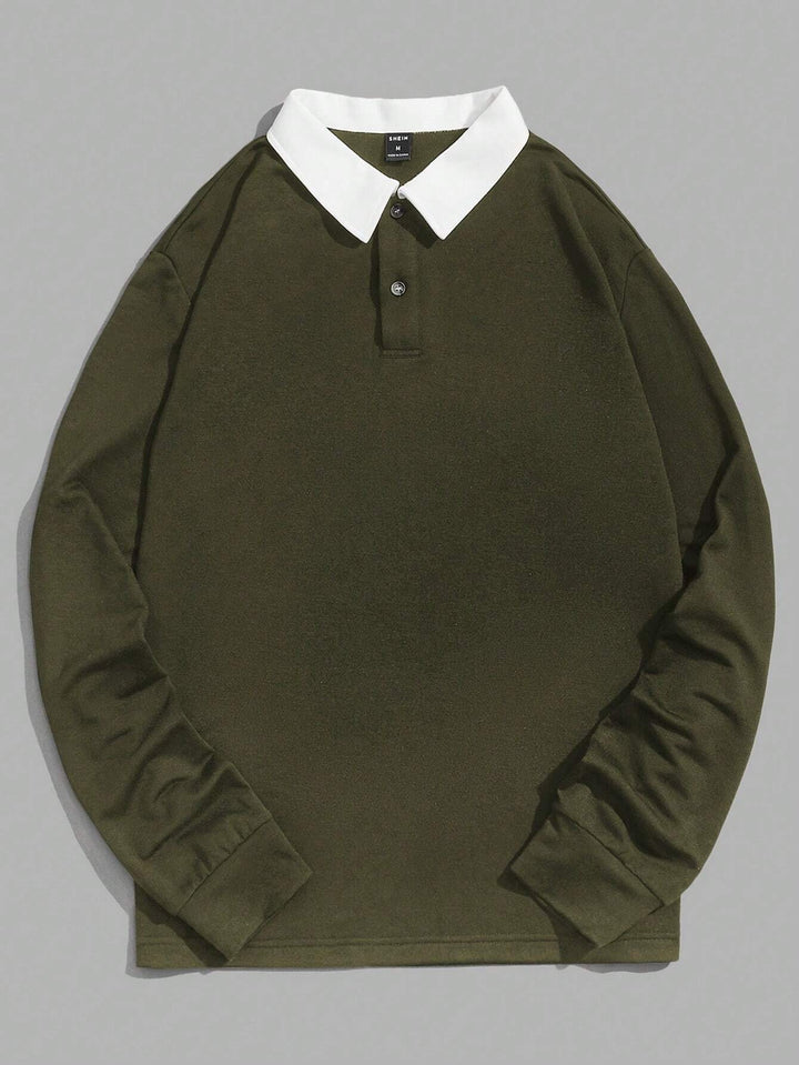 Herren Polo-Pullover mit Kragen und Knopfleiste - olivgrün
