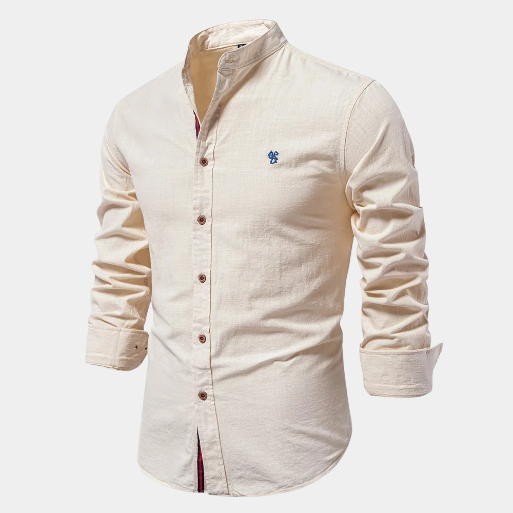 Herrenhemd mit Button-Down-Kragen und langen Ärmeln - beige