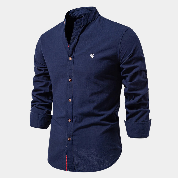 Herrenhemd mit Button-Down-Kragen und langen Ärmeln - marineblau