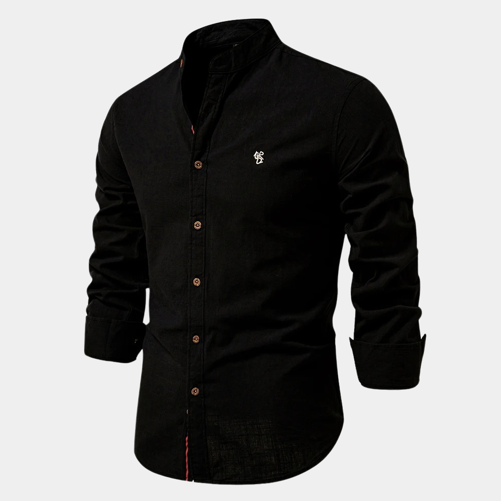 Herrenhemd mit Button-Down-Kragen und langen Ärmeln - schwarz