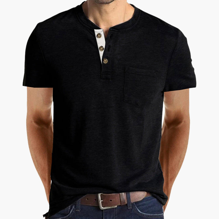 SwissFellas Herren Henley T-Shirt mit Kurzarm und Knopfleiste, reguläre Passform