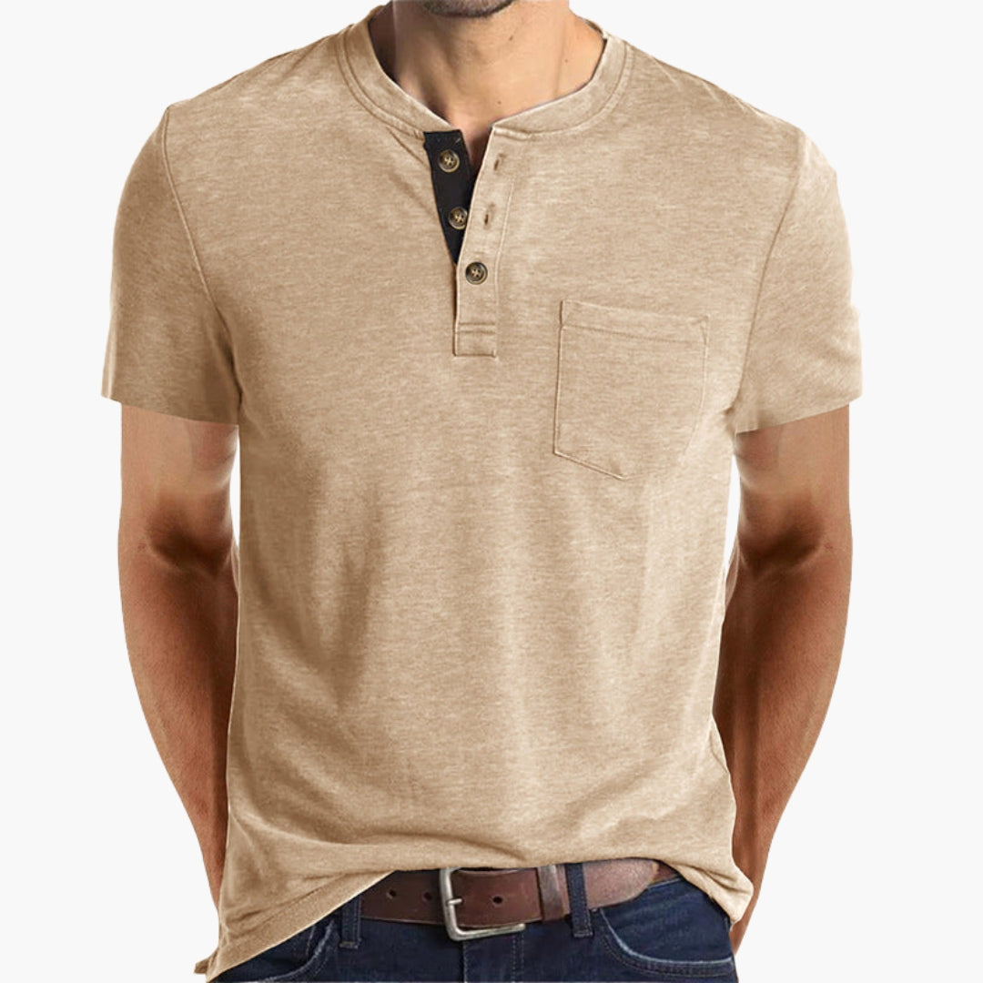 SwissFellas Herren Henley T-Shirt mit Kurzarm und Knopfleiste, reguläre Passform