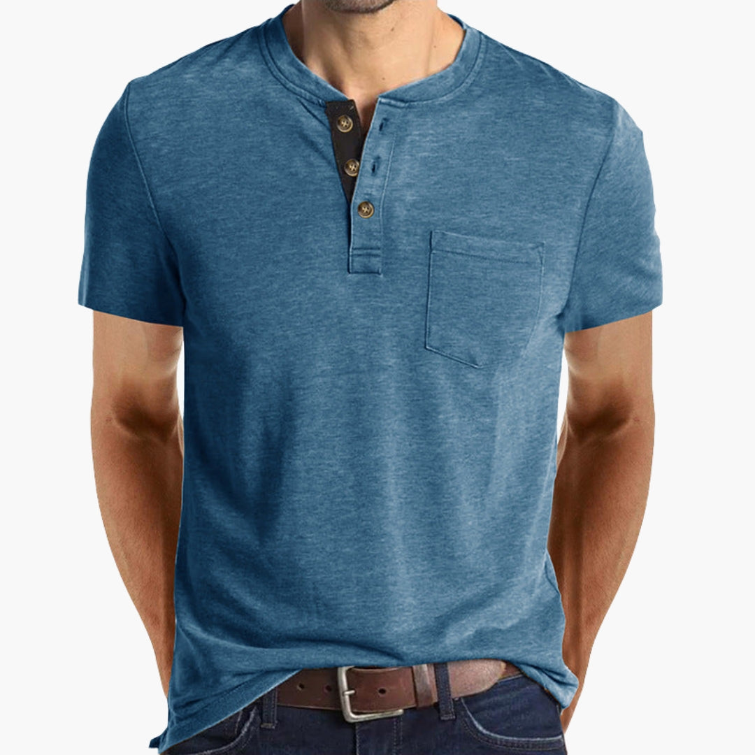 SwissFellas Herren Henley T-Shirt mit Kurzarm und Knopfleiste, reguläre Passform