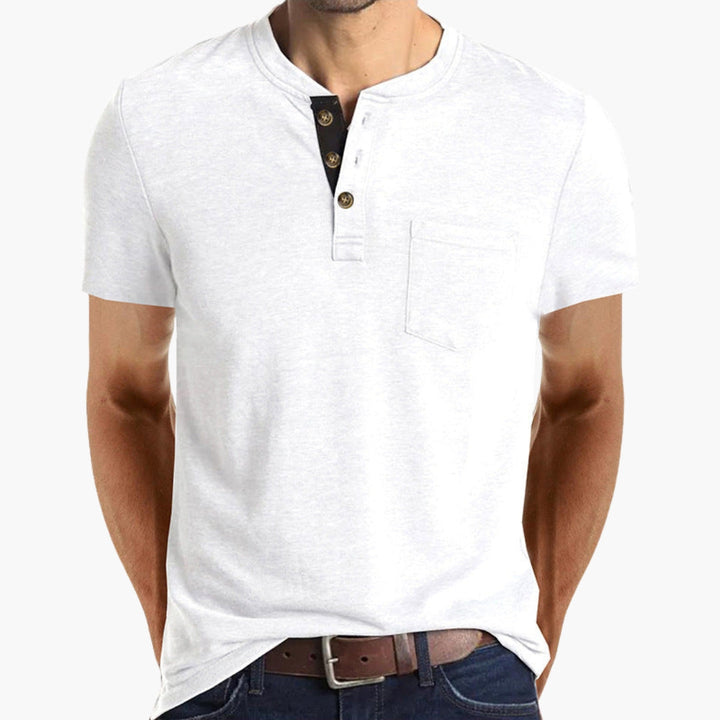 SwissFellas Herren Henley T-Shirt mit Kurzarm und Knopfleiste, reguläre Passform
