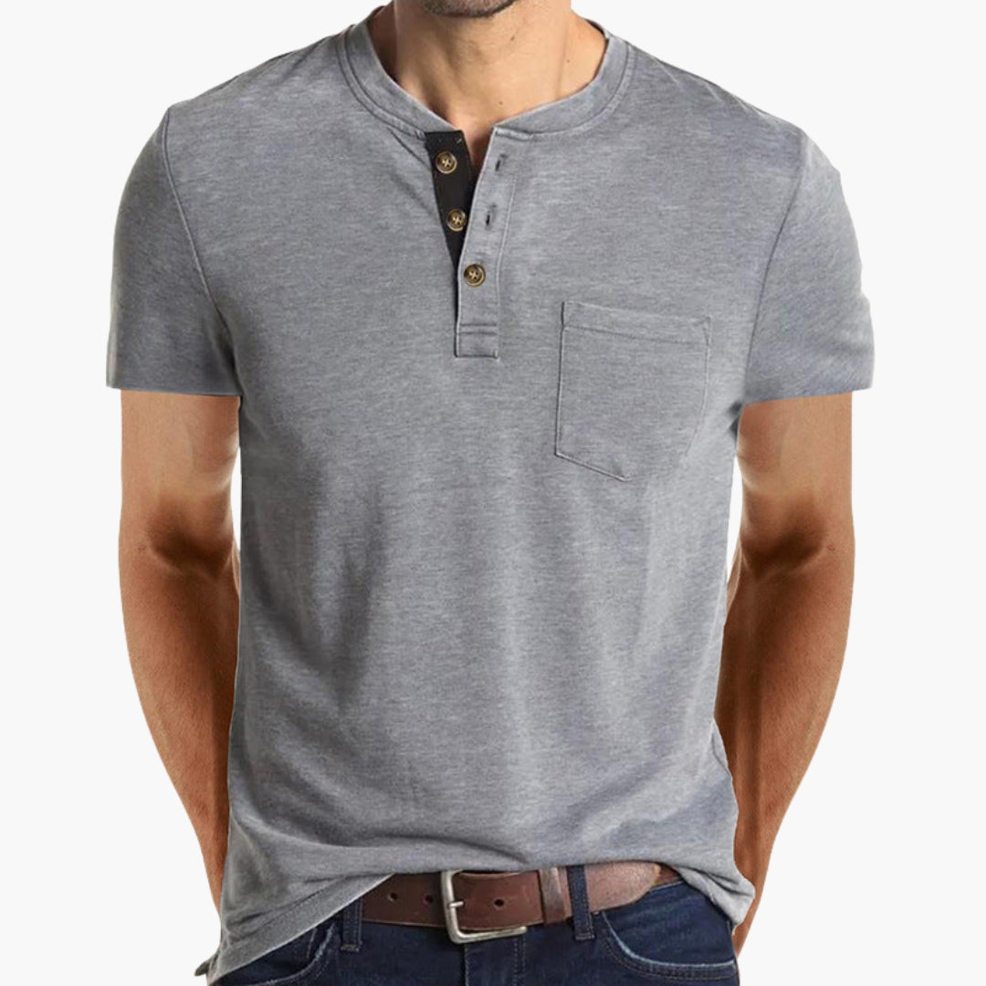 SwissFellas Herren Henley T-Shirt mit Kurzarm und Knopfleiste, reguläre Passform