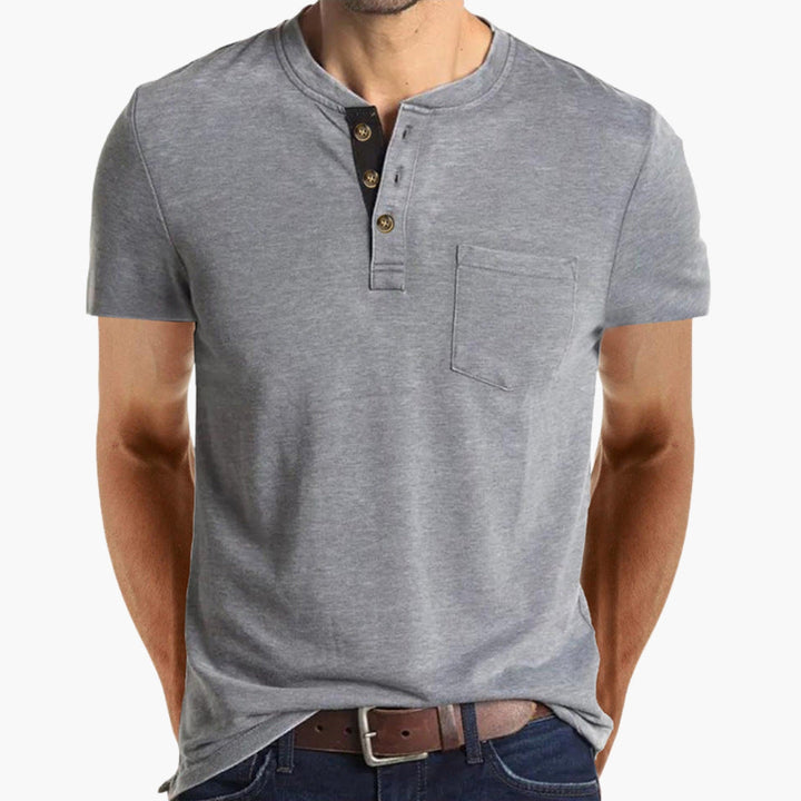 SwissFellas Herren Henley T-Shirt mit Kurzarm und Knopfleiste, reguläre Passform