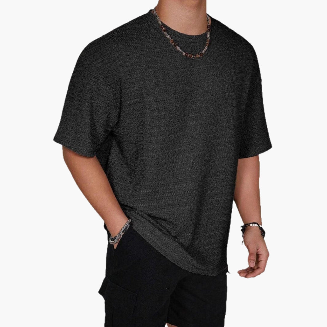 SwissFellas Herren T-Shirt mit Strukturdesign und Rundhalsausschnitt, lockere Passform