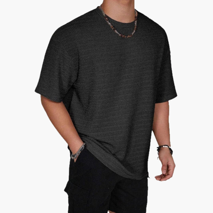 SwissFellas Herren T-Shirt mit Strukturdesign und Rundhalsausschnitt, lockere Passform