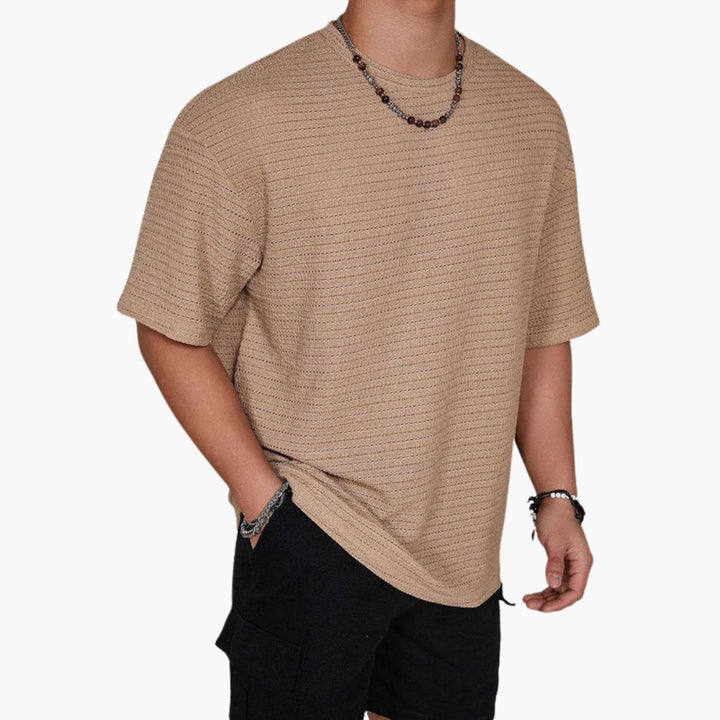 SwissFellas Herren T-Shirt mit Strukturdesign und Rundhalsausschnitt, lockere Passform