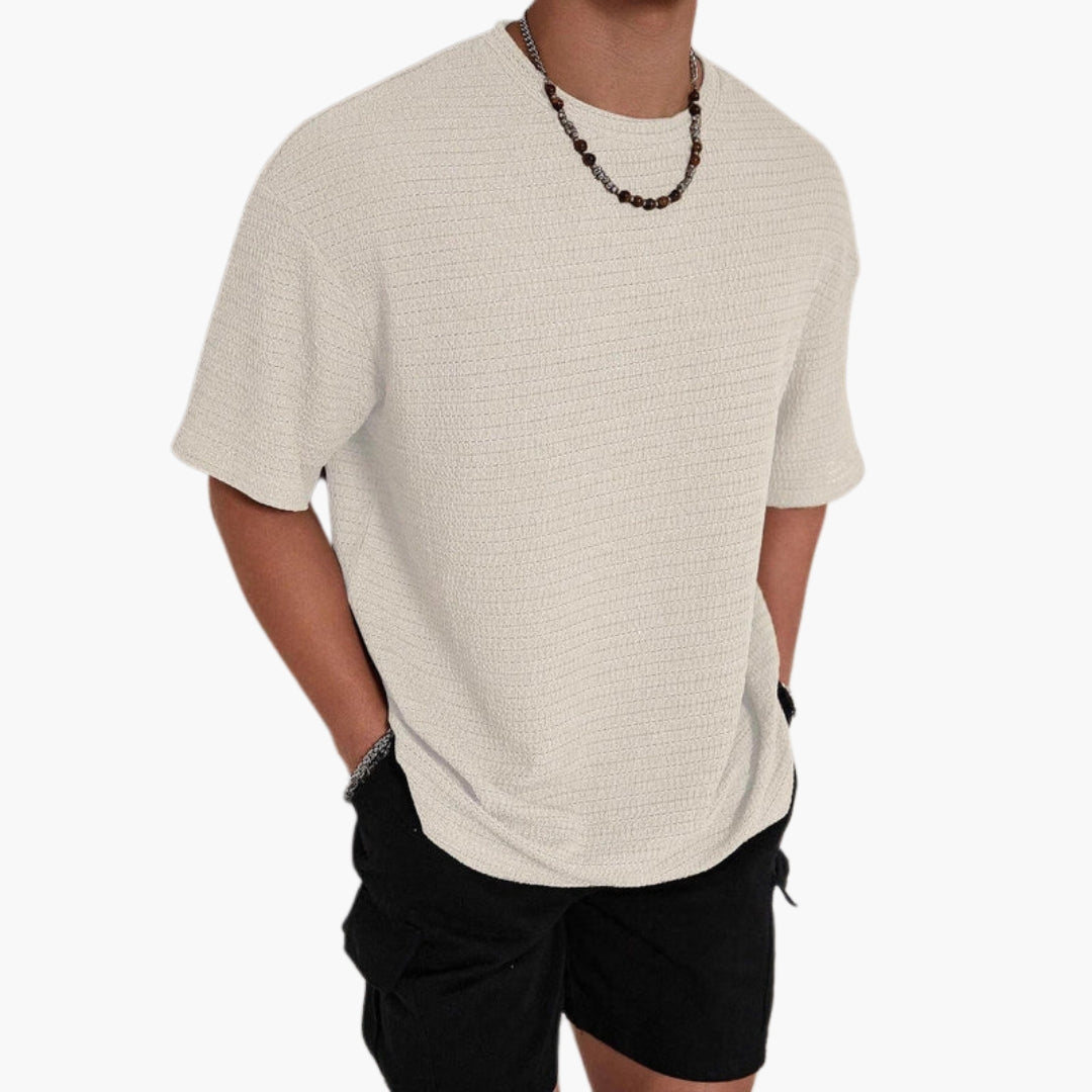 SwissFellas Herren T-Shirt mit Strukturdesign und Rundhalsausschnitt, lockere Passform