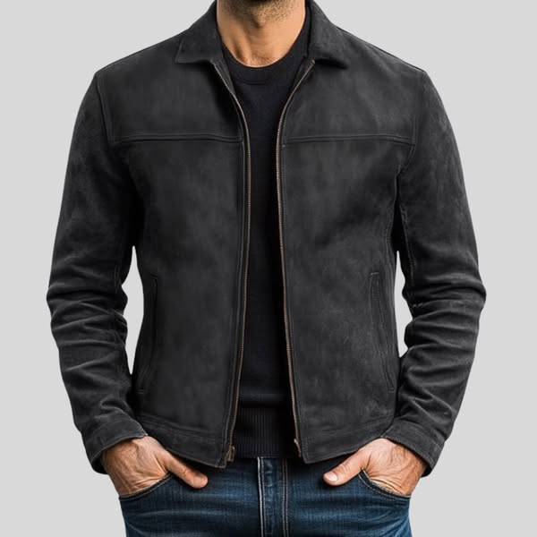 Herren Jacke im Leder-Look mit Reißverschluss - schwarz