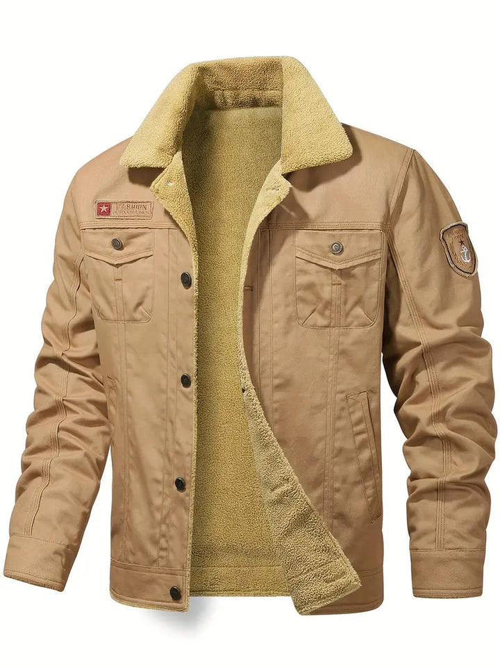 Herren Bikerjacke aus Fleece mit Reißverschlüssen - beige