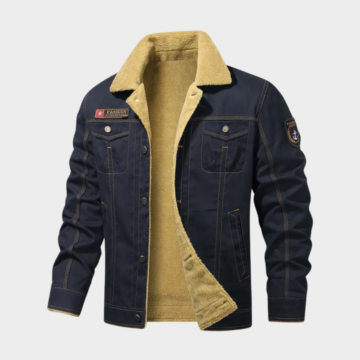 Herren Bikerjacke aus Fleece mit Reißverschlüssen - blau
