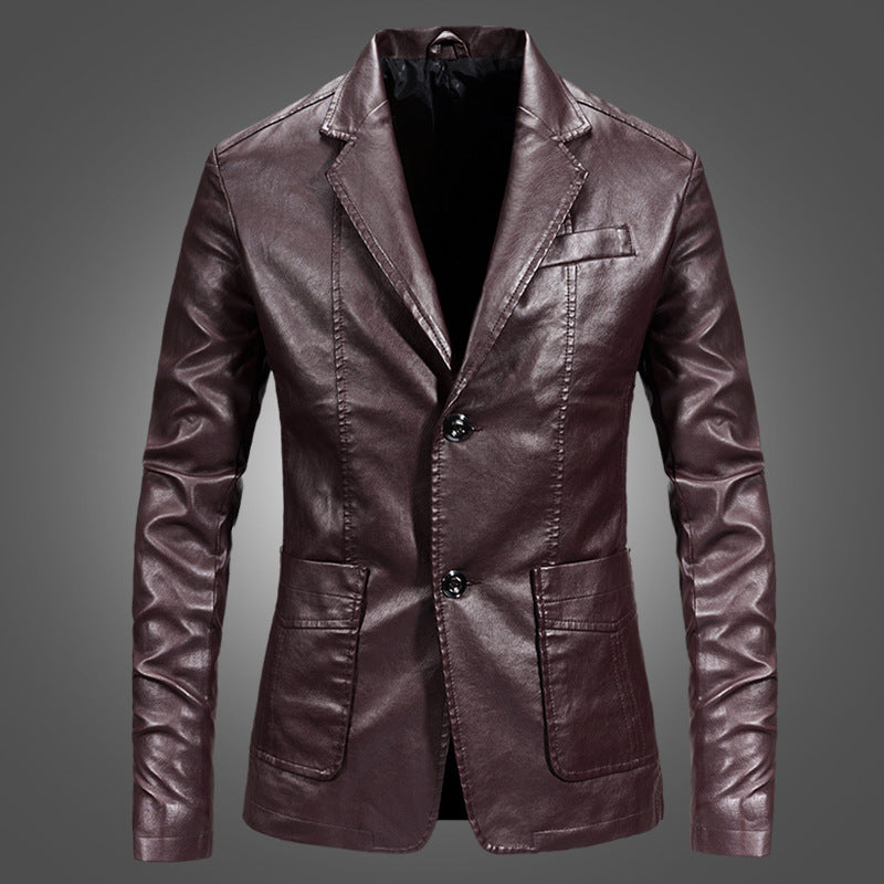 Herren Lederjacke Slim Fit mit Anzugkragen in Schwarz