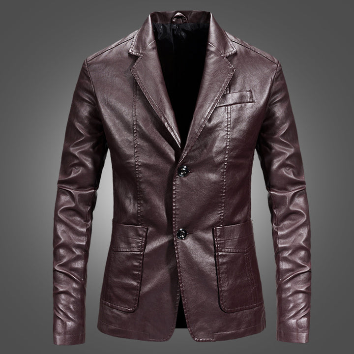 Herren Lederjacke Slim Fit mit Anzugkragen in Schwarz